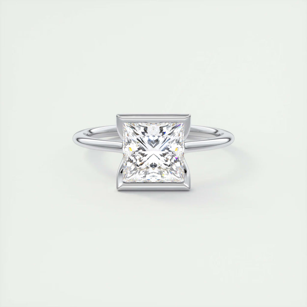 2.00 Ct The Center Stone Princess - Flush Stacking Half Bezel Solitaire Engagement Rings