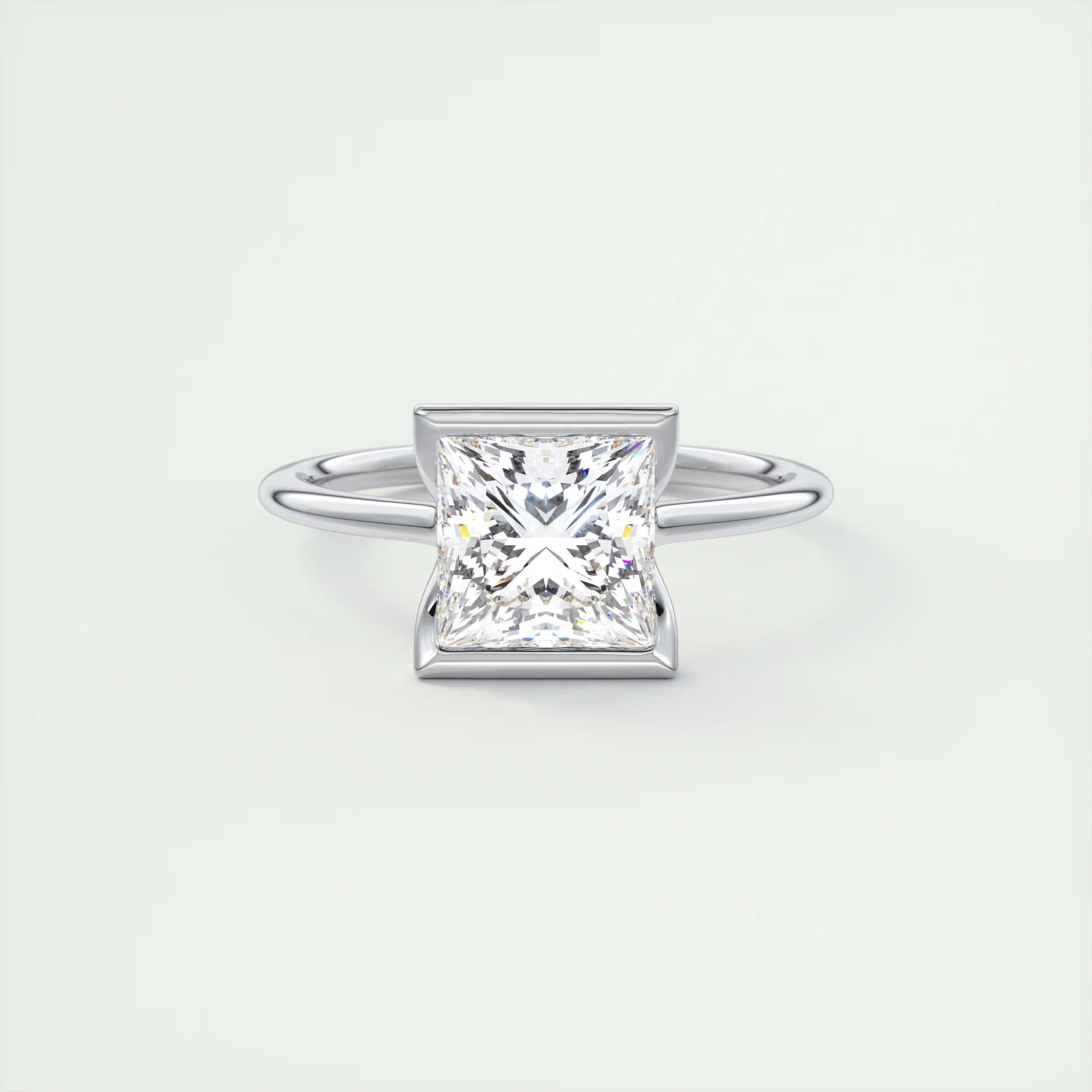 2.00 Ct The Center Stone Princess - Flush Stacking Half Bezel Solitaire Engagement Rings