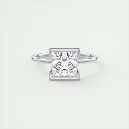 2.00 Ct The Clutch Princess - Flush Stacking Half Bezel Solitaire Engagement Rings