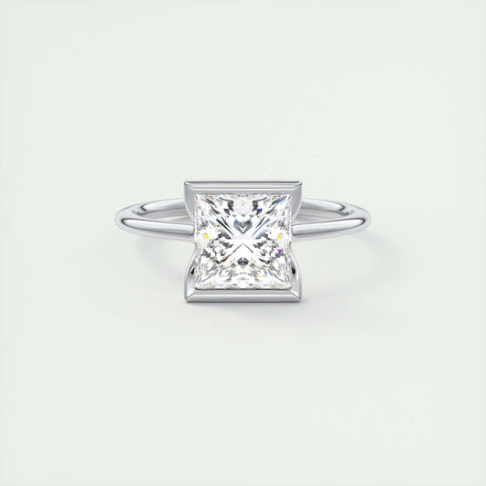 2.00 Ct The Clutch Princess - Flush Stacking Half Bezel Solitaire Engagement Rings