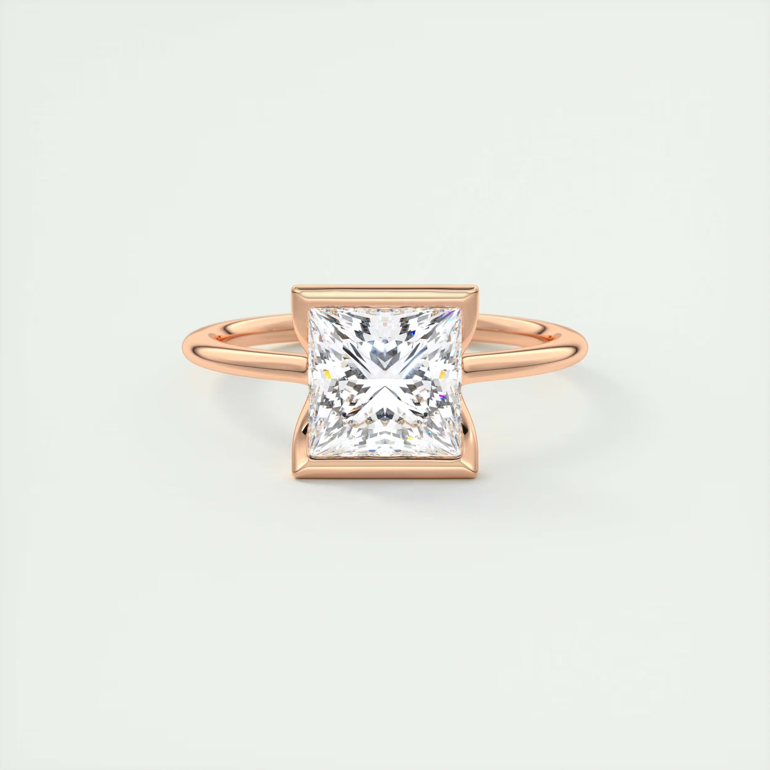 2.00 Ct The Center Stone Princess - Flush Stacking Half Bezel Solitaire Engagement Rings