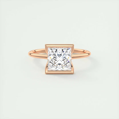 2.00 Ct The Clutch Princess - Flush Stacking Half Bezel Solitaire Engagement Rings