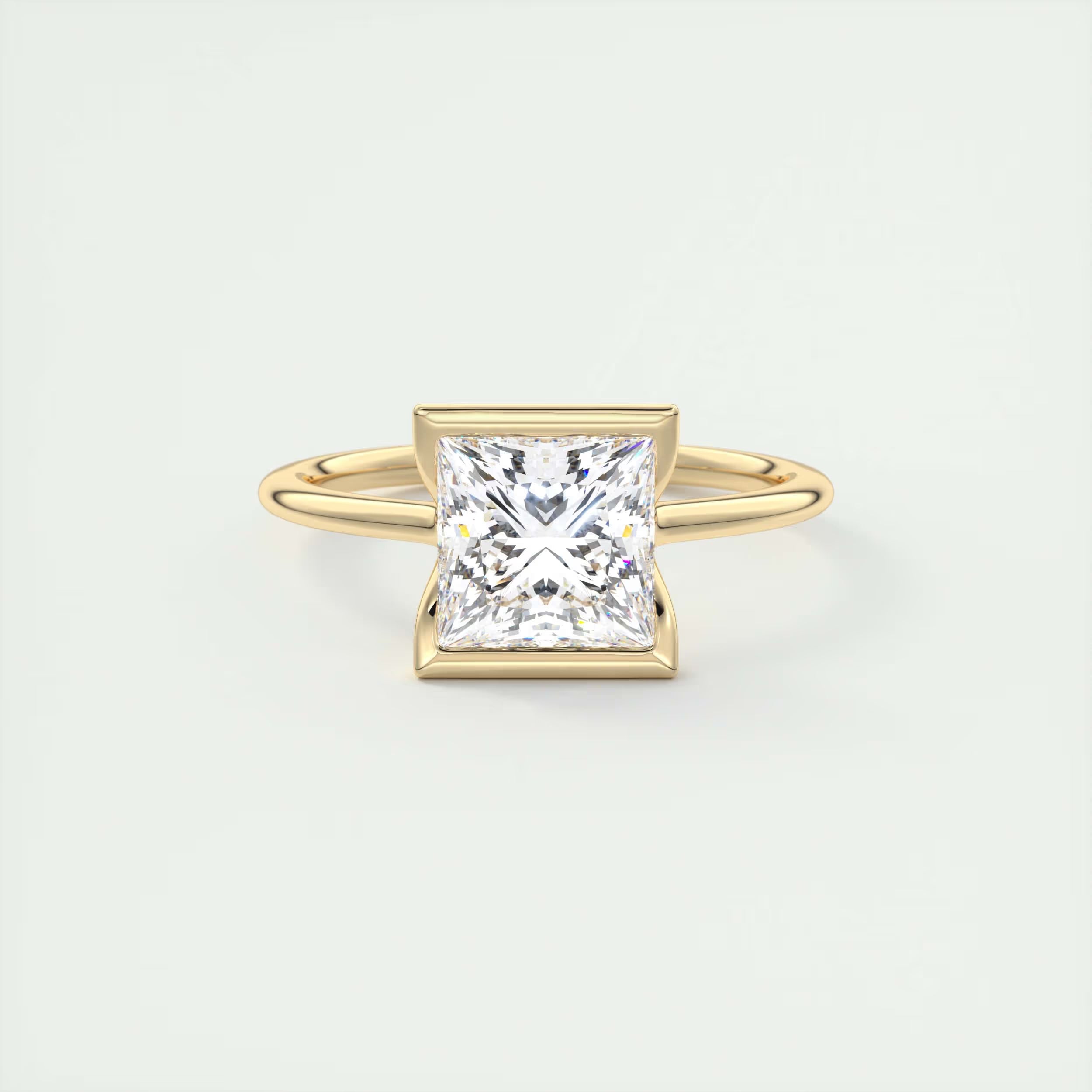 2.00 Ct The Center Stone Princess - Flush Stacking Half Bezel Solitaire Engagement Rings