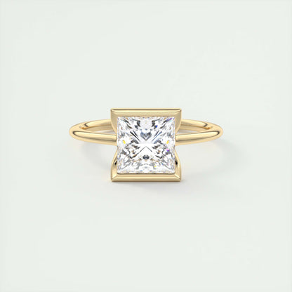2.00 Ct The Clutch Princess - Flush Stacking Half Bezel Solitaire Engagement Rings
