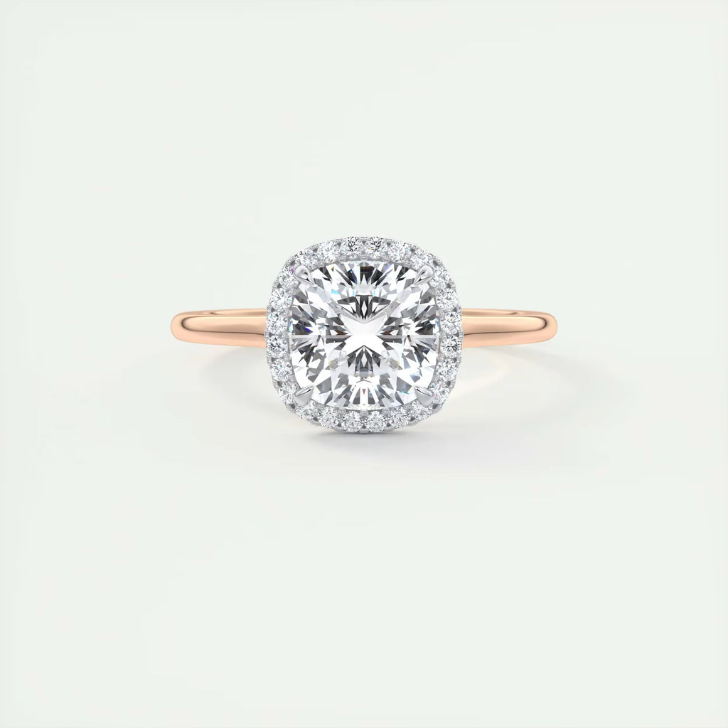 2.10 Ct The Breezy Halo Center Stone Cushion with French Set Halo Ring