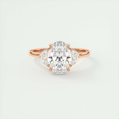 3.00 Ct The Nouveau Oval - Oval Half Moon Three Stone Engagement Rings