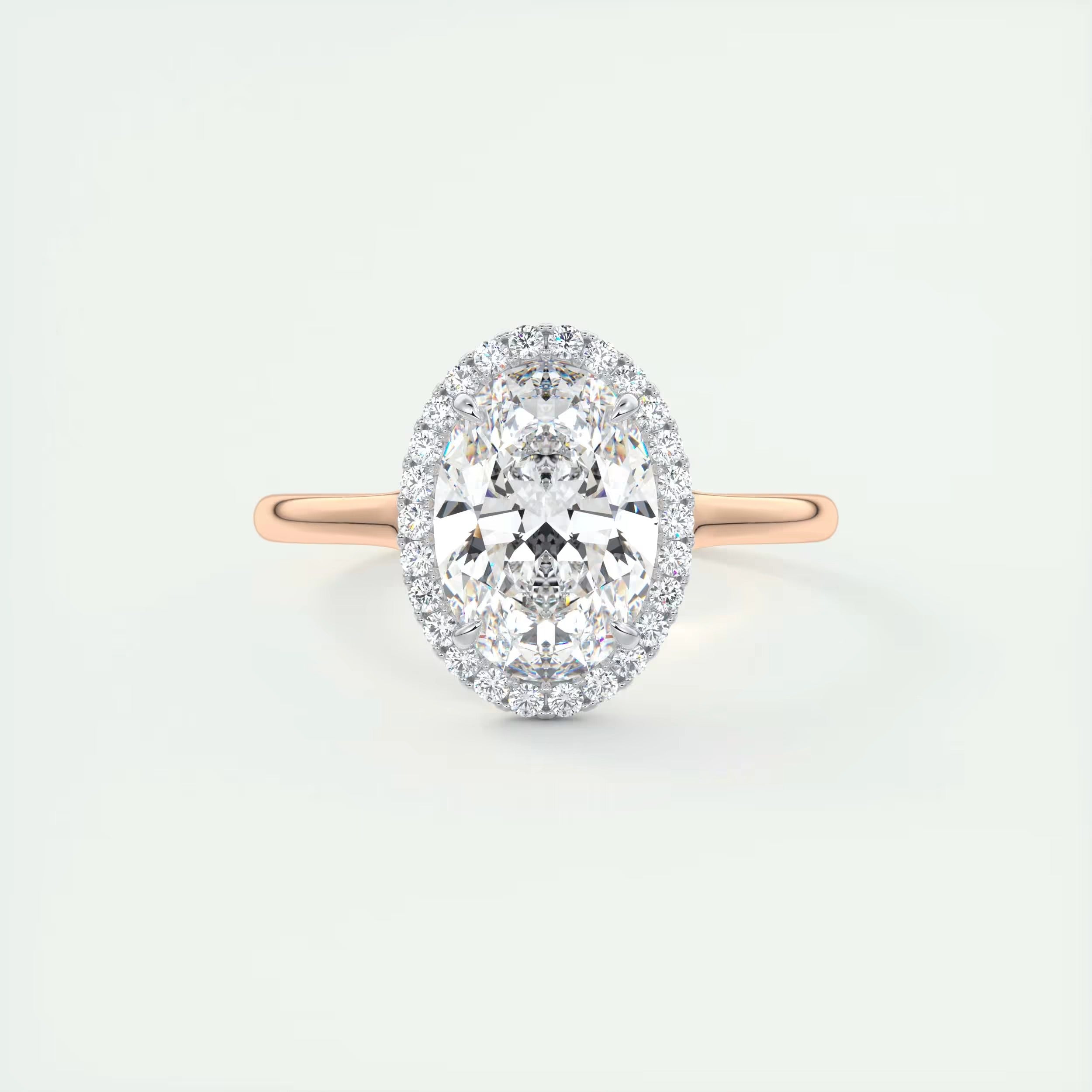 2.10 Ct The Breezy Halo Oval Center with French Set Halo Ring