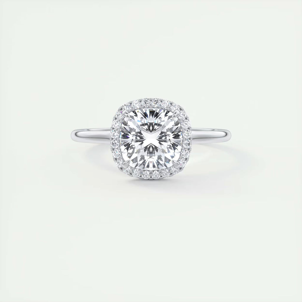 2.10 Ct The Breezy Halo Center Stone Cushion with French Set Halo Ring