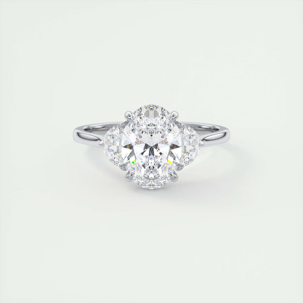 3.00 Ct The Center Stone Oval - Side Stone Half Moon Three Stone Engagement Rings