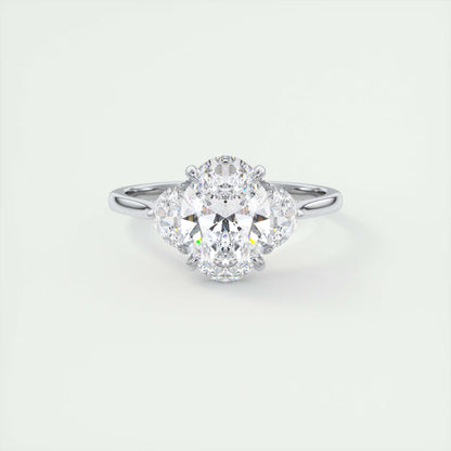 3.00 Ct The Nouveau Oval - Oval Half Moon Three Stone Engagement Rings