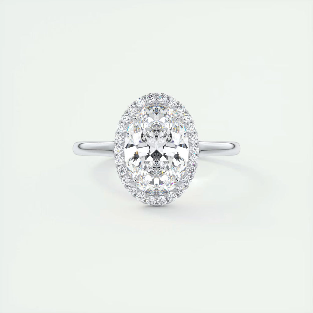 2.10 Ct The Breezy Halo Oval Center with French Set Halo Ring