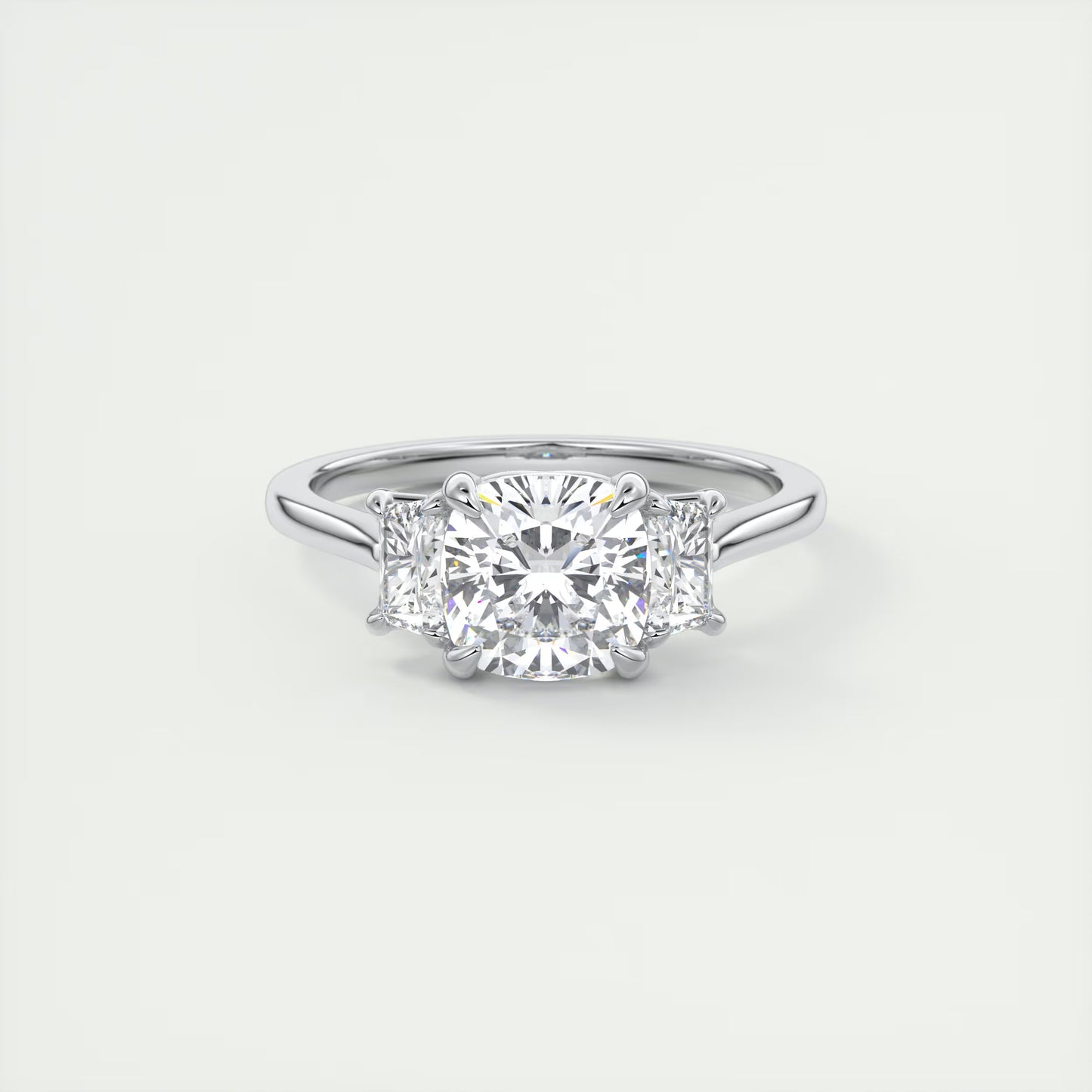 3.00 Ct The Nouveau Cushion &Trapezoid Three Stone Engagement Rings
