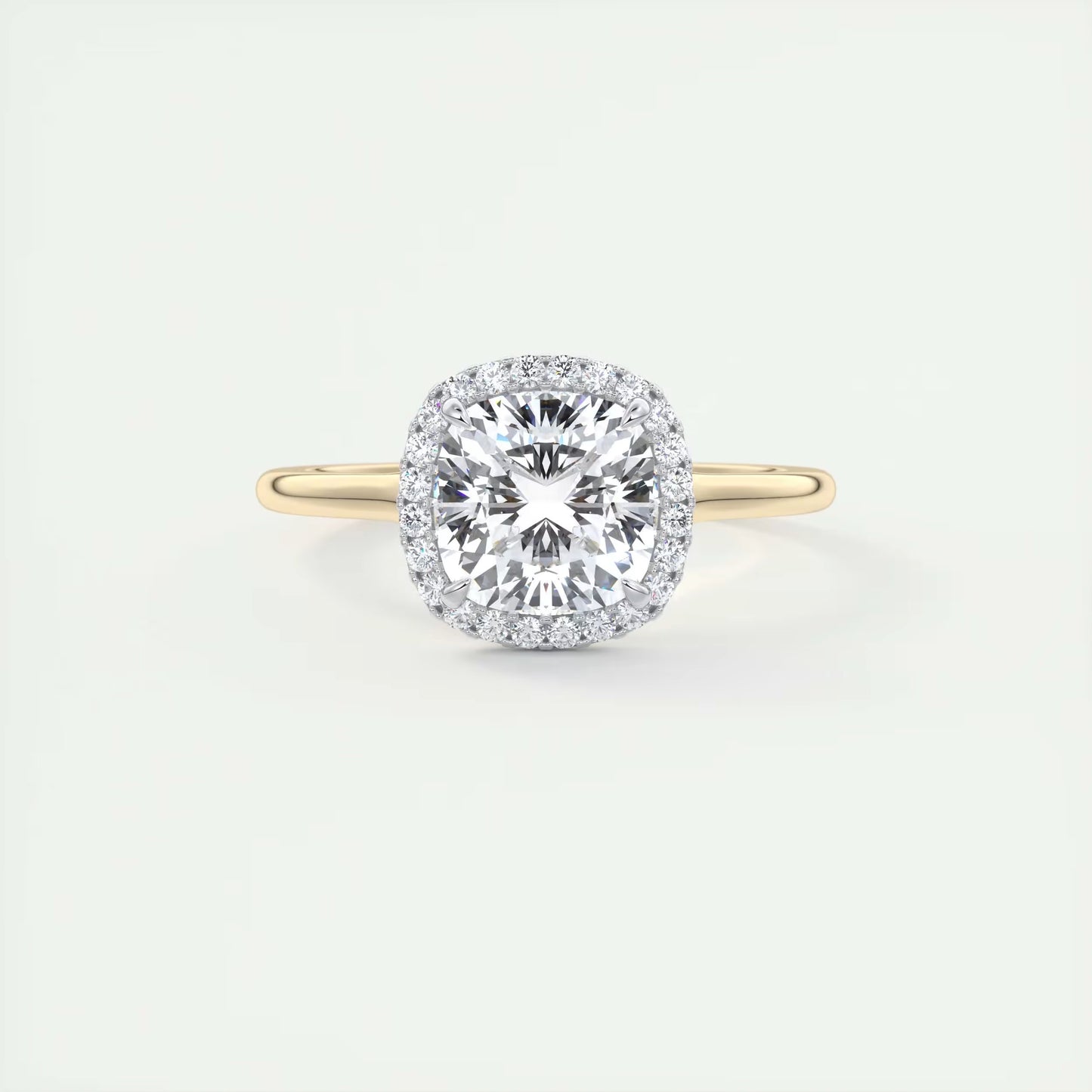 2.10 CtThe Breezy Halo Cushion Center with French Set Halo Ring