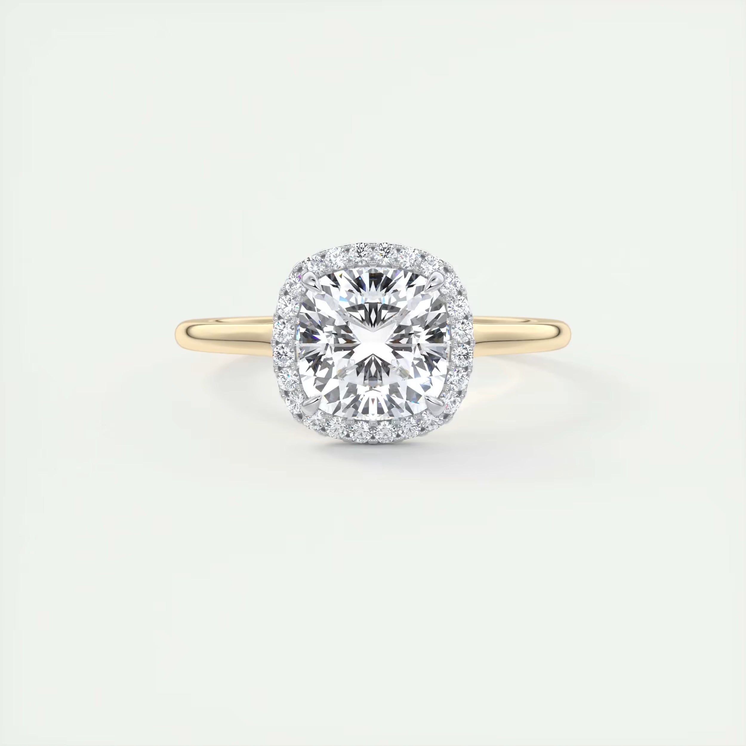 2.10 Ct The Breezy Halo Center Stone Cushion with French Set Halo Ring