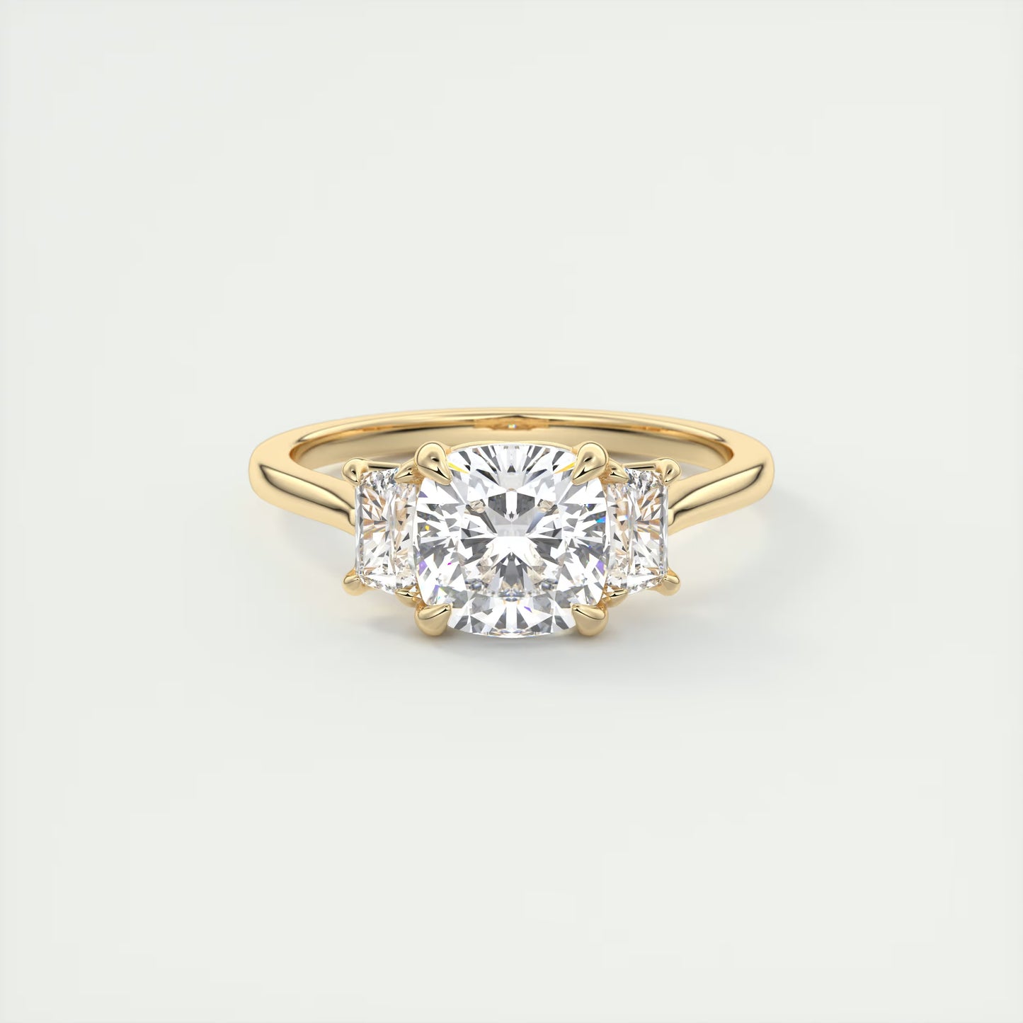 3.00 Ct The Nouveau Cushion &Trapezoid Three Stone Engagement Rings