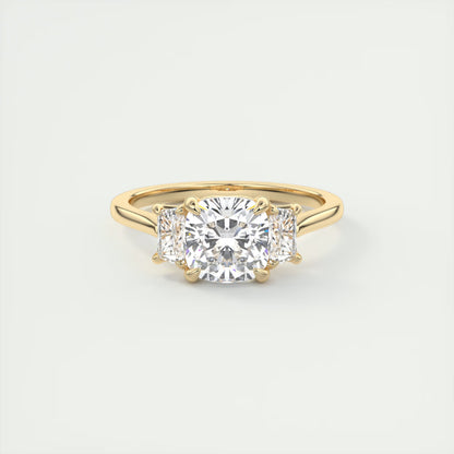 3.00 Ct The Nouveau Cushion &Trapezoid Three Stone Engagement Rings