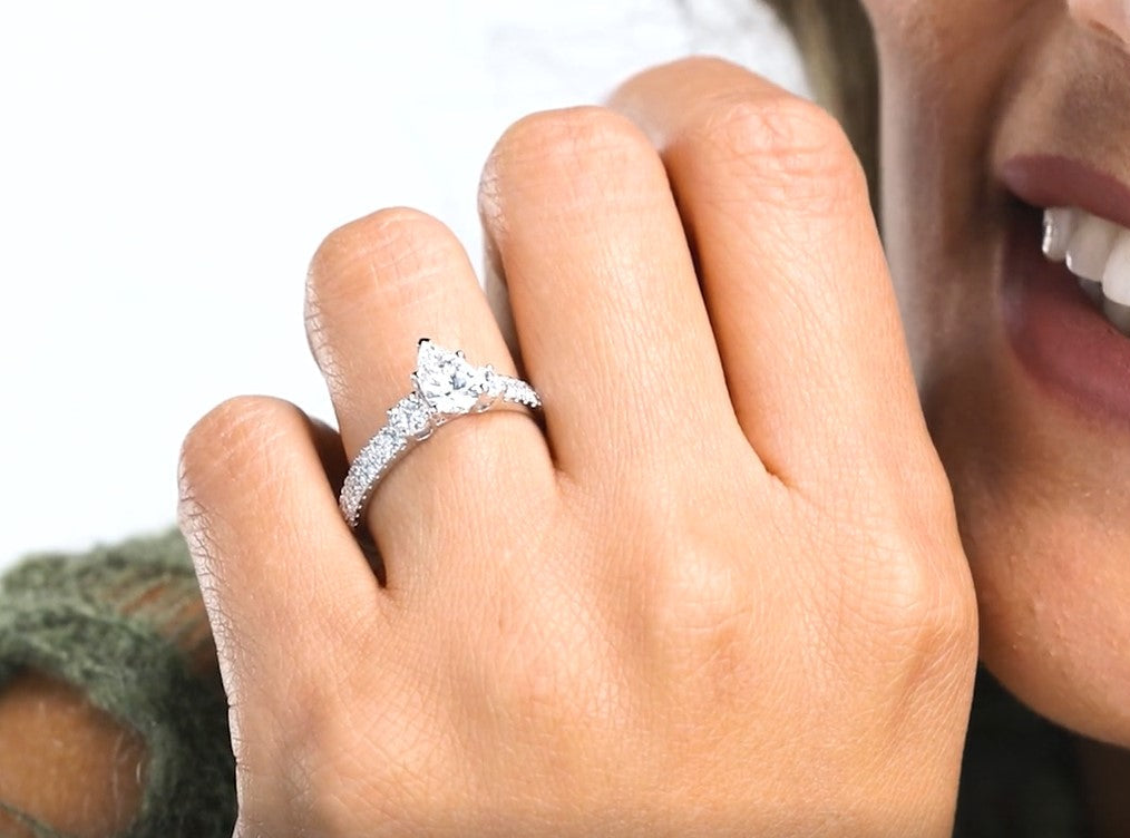 1.50 Ctw Pear Lab Grown Diamond Engagement Ring with Double Row Side