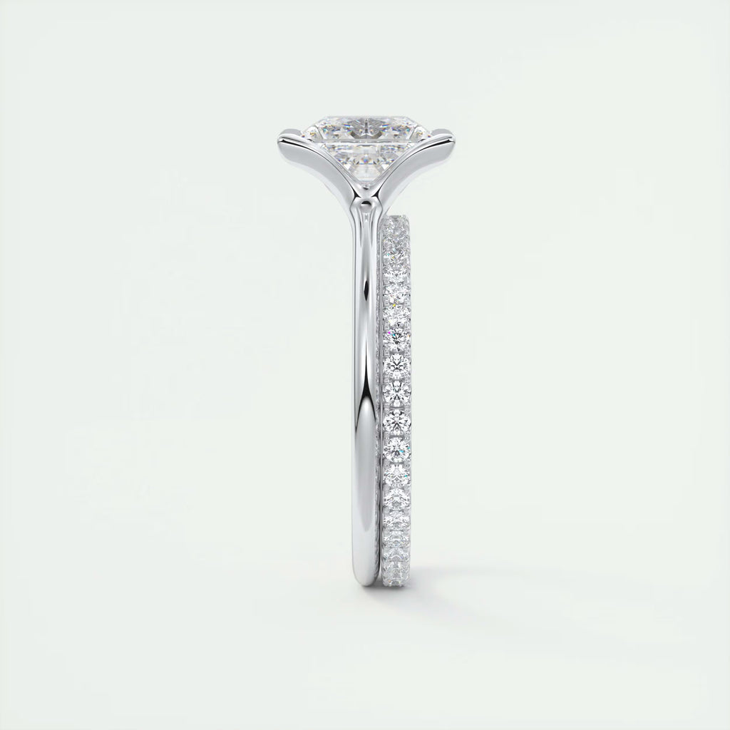 2.00 Ct The Center Stone Princess - Flush Stacking Half Bezel Solitaire Engagement Rings