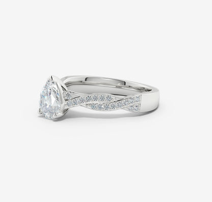 1.62 Ct In Pear Bardot Scallop Engagement Ring