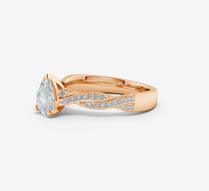 1.62 Ct In Pear Bardot Scallop Engagement Ring