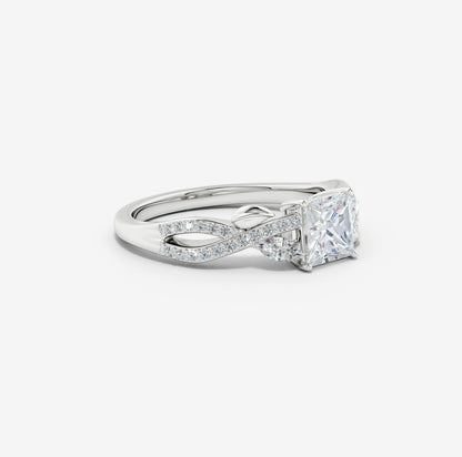 2.10 Ct In Princess Bardot Scallop Engagement Ring