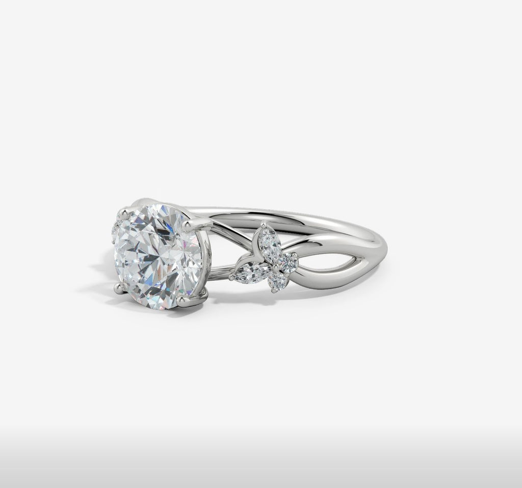 2.15 Ct In Center Stone Round & Side Stone Marquise Bardot Scallop Engagement Ring