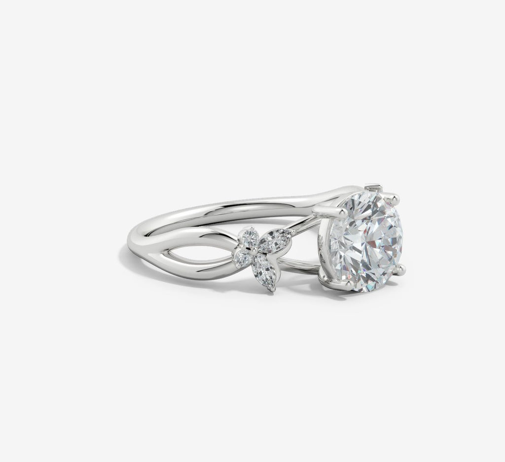 2.15 Ct In Center Stone Round & Side Stone Marquise Bardot Scallop Engagement Ring