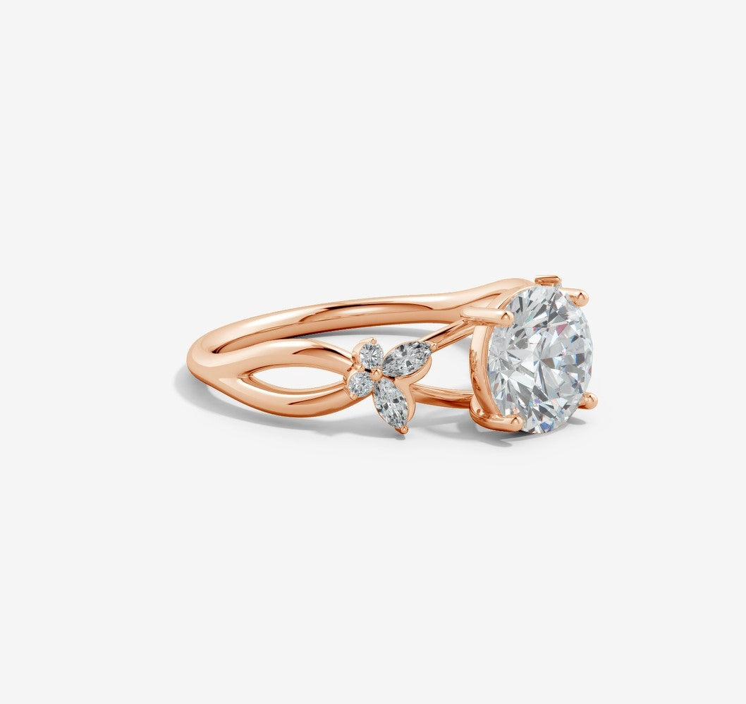 2.15 Ct In Center Stone Round & Side Stone Marquise Bardot Scallop Engagement Ring