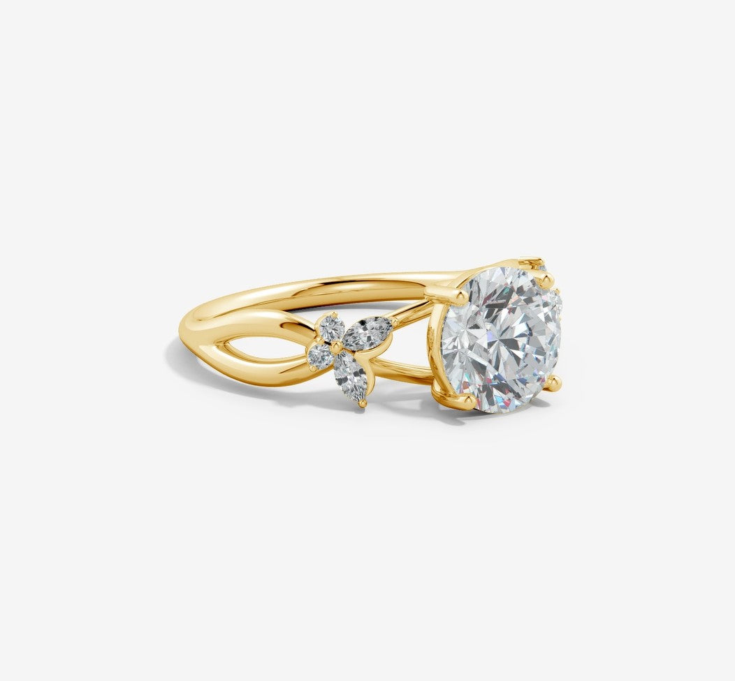 2.15 Ct In Center Stone Round & Side Stone Marquise Bardot Scallop Engagement Ring