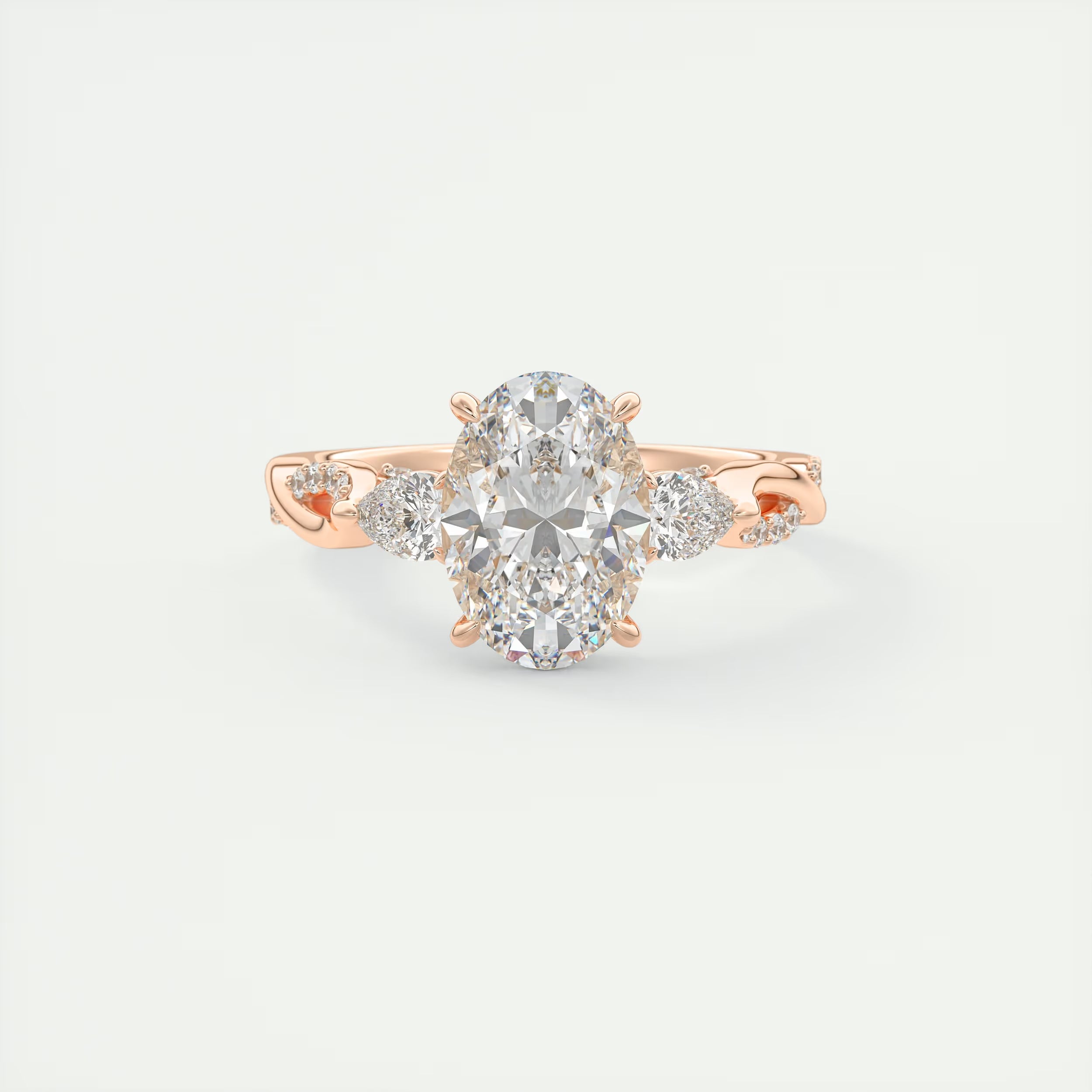 2.75 Ct The Full Bloom Oval - Twisted Pave Oval Solitaire Three Stone Engagement Rings