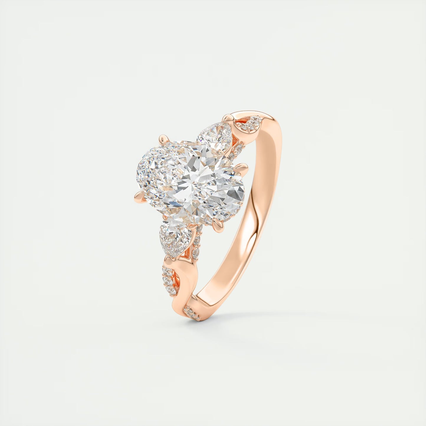 2.75 Ct The Full Bloom Oval - Twisted Pave Oval Solitaire Three Stone Engagement Rings
