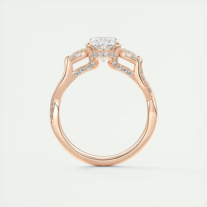2.75 Ct The Full Bloom Oval - Twisted Pave Oval Solitaire Three Stone Engagement Rings