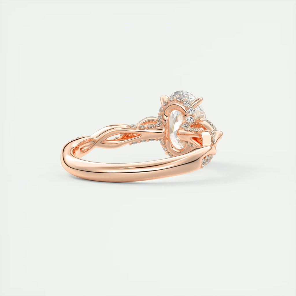 2.75 Ct The Full Bloom Oval - Twisted Pave Oval Solitaire Three Stone Engagement Rings