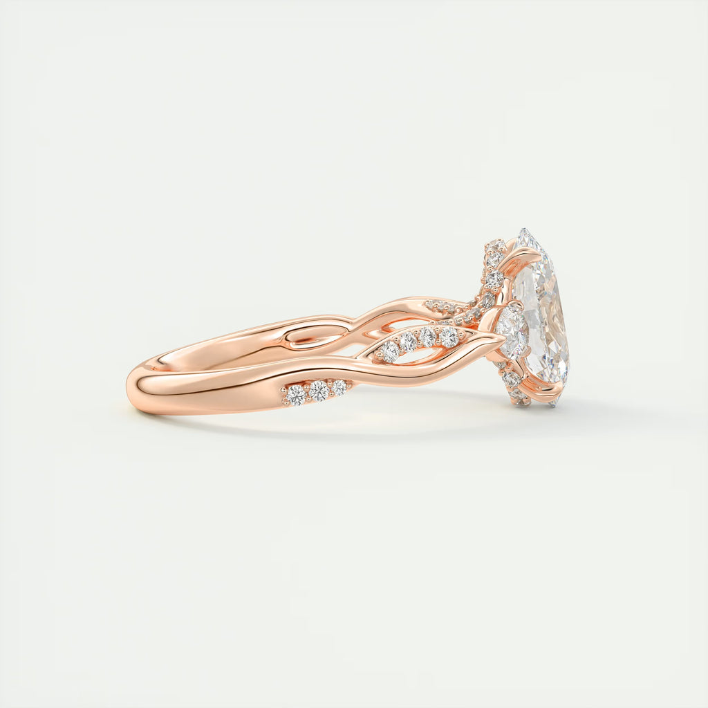 2.75 Ct The Full Bloom Oval - Twisted Pave Oval Solitaire Three Stone Engagement Rings