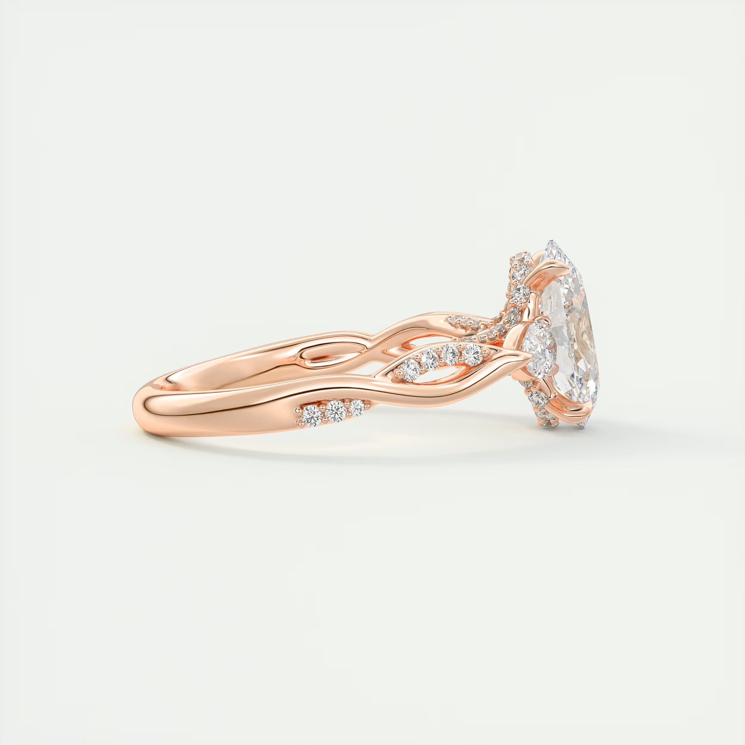 2.75 Ct The Full Bloom Oval - Twisted Pave Oval Solitaire Three Stone Engagement Rings