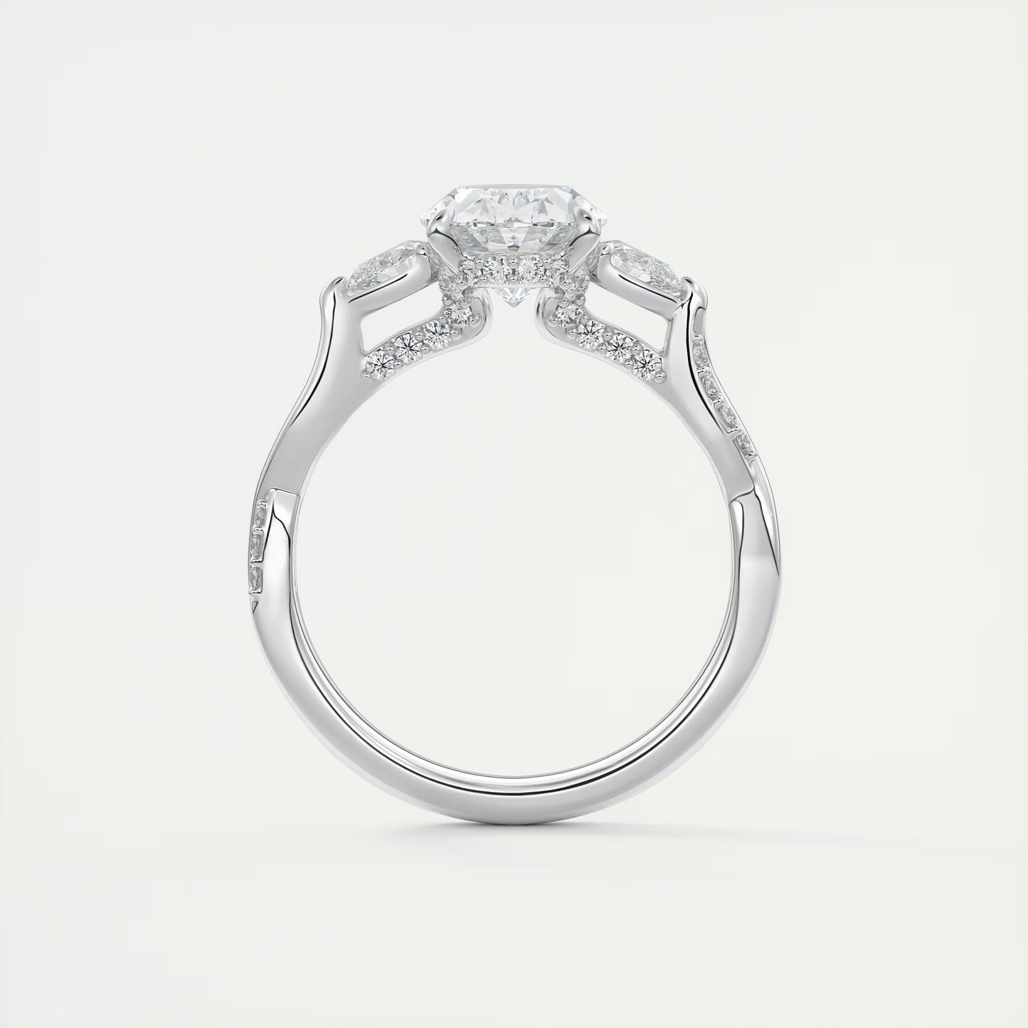 2.75 Ct The Full Bloom Oval - Twisted Pave Oval Solitaire Three Stone Engagement Rings