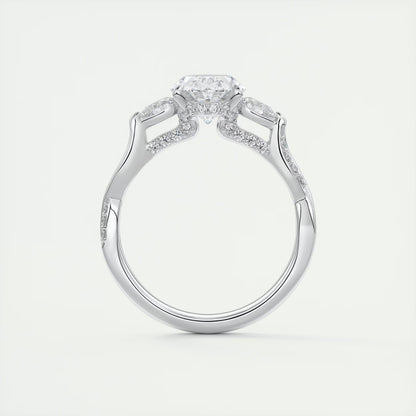 2.75 Ct The Full Bloom Oval - Twisted Pave Oval Solitaire Three Stone Engagement Rings