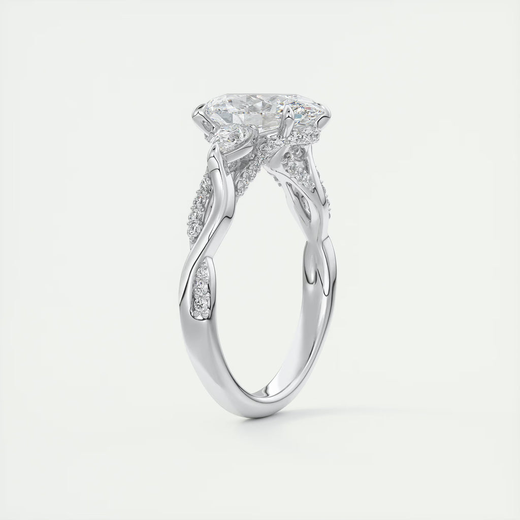 2.75 Ct The Full Bloom Oval - Twisted Pave Oval Solitaire Three Stone Engagement Rings