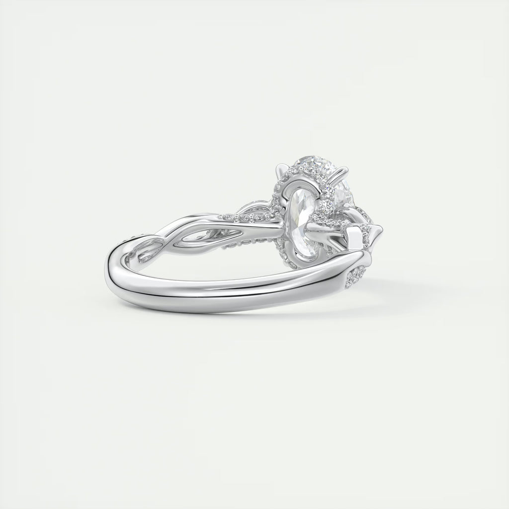 2.75 Ct The Full Bloom Oval - Twisted Pave Oval Solitaire Three Stone Engagement Rings