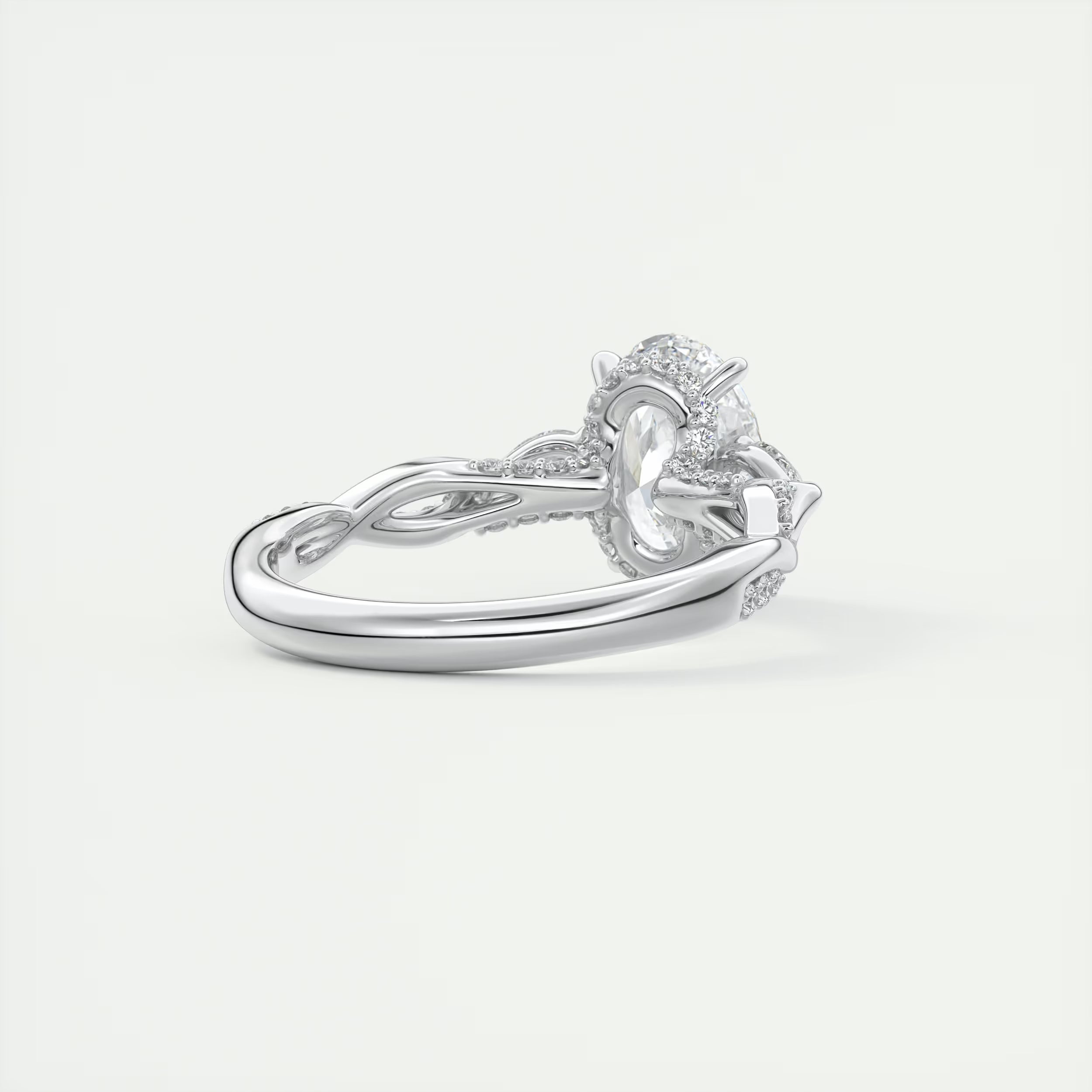 2.75 Ct The Full Bloom Oval - Twisted Pave Oval Solitaire Three Stone Engagement Rings