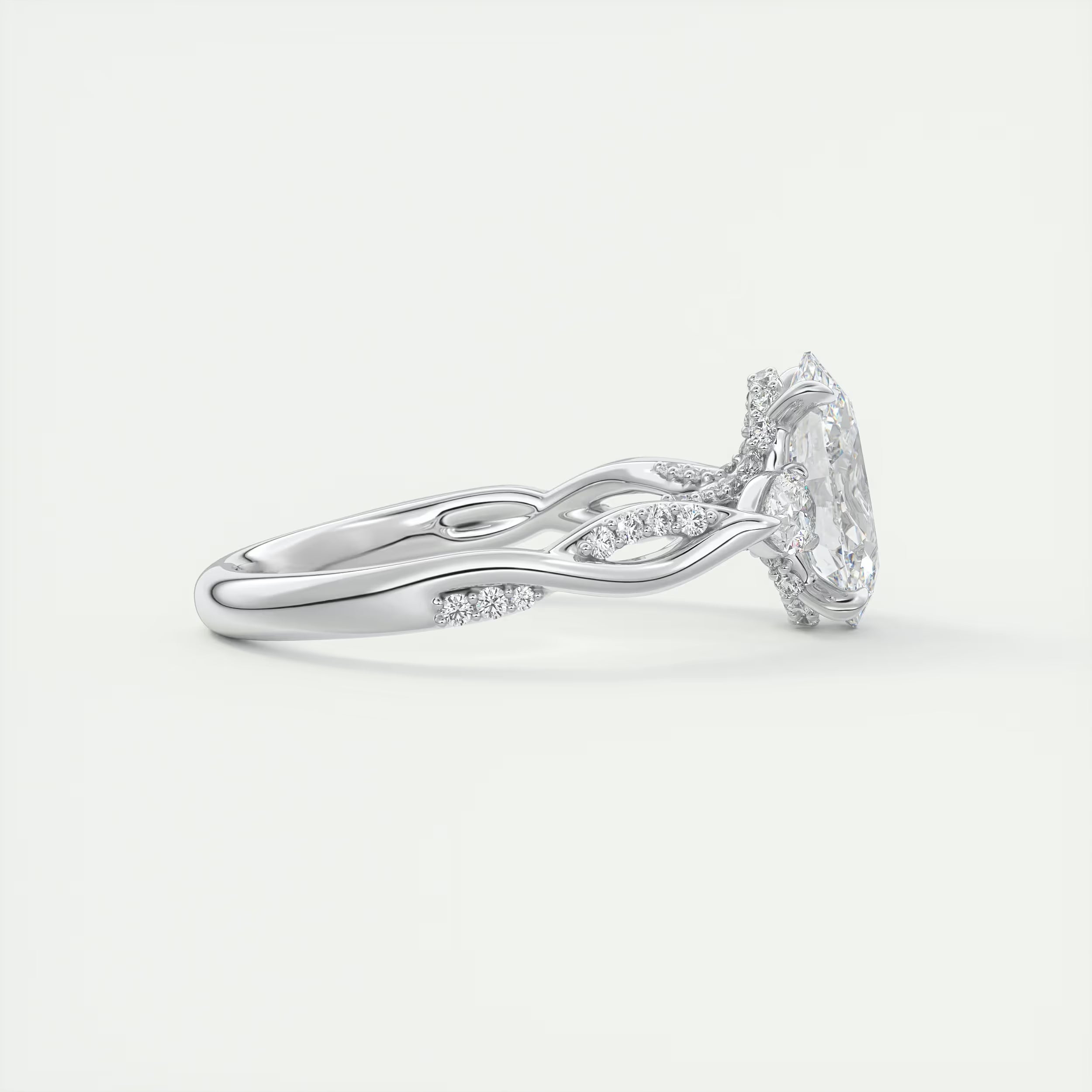 2.75 Ct The Full Bloom Oval - Twisted Pave Oval Solitaire Three Stone Engagement Rings