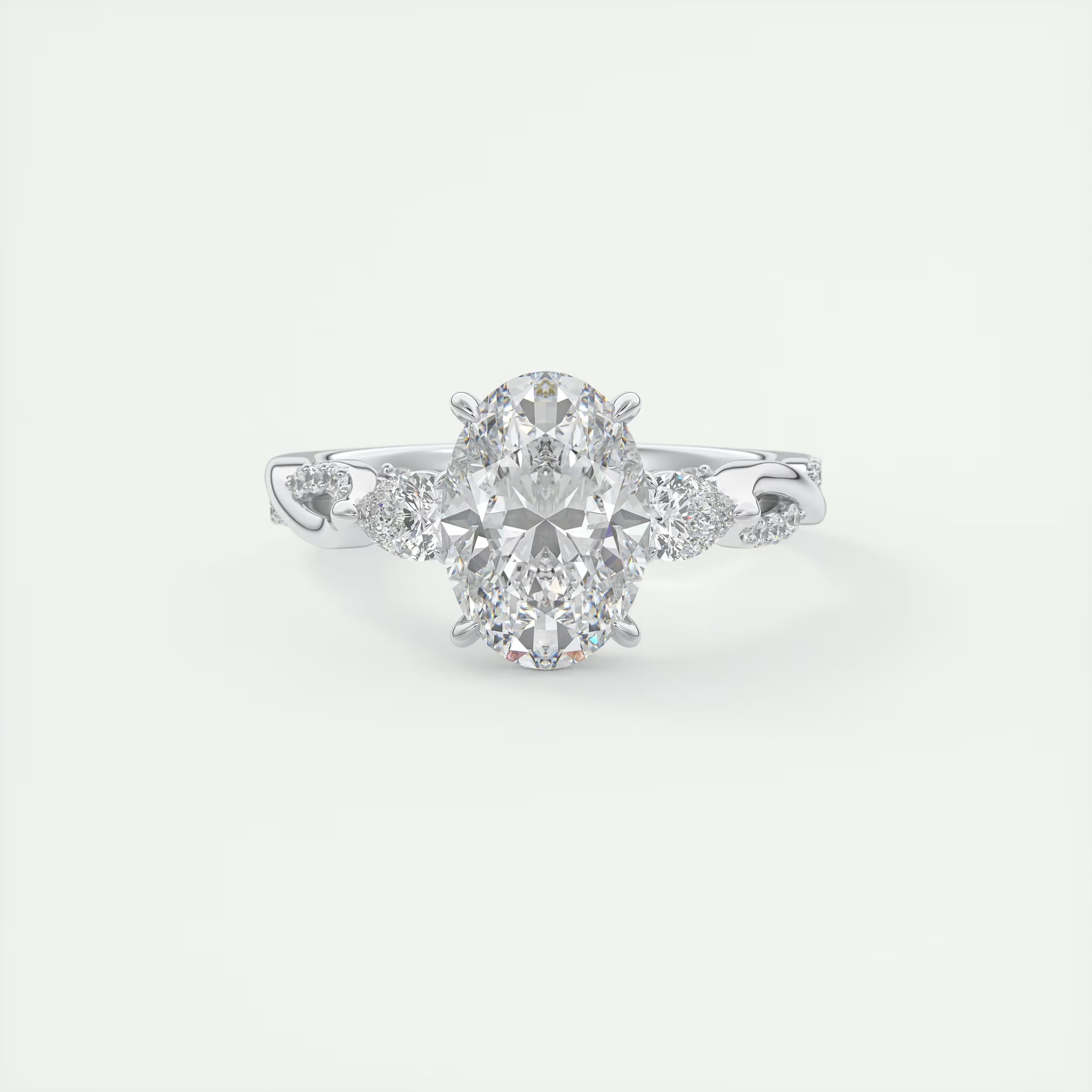 2.75 Ct The Full Bloom Oval - Twisted Pave Oval Solitaire Three Stone Engagement Rings