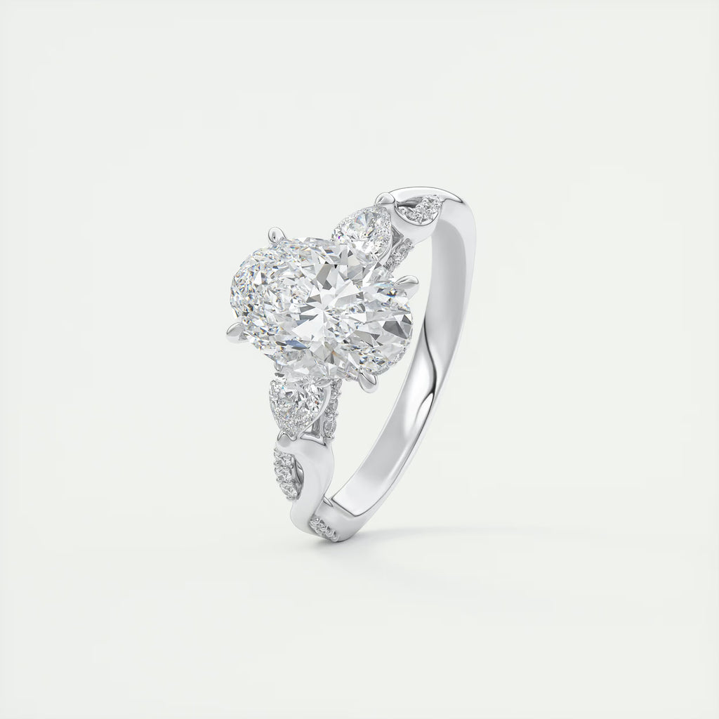 2.75 Ct The Full Bloom Oval - Twisted Pave Oval Solitaire Three Stone Engagement Rings