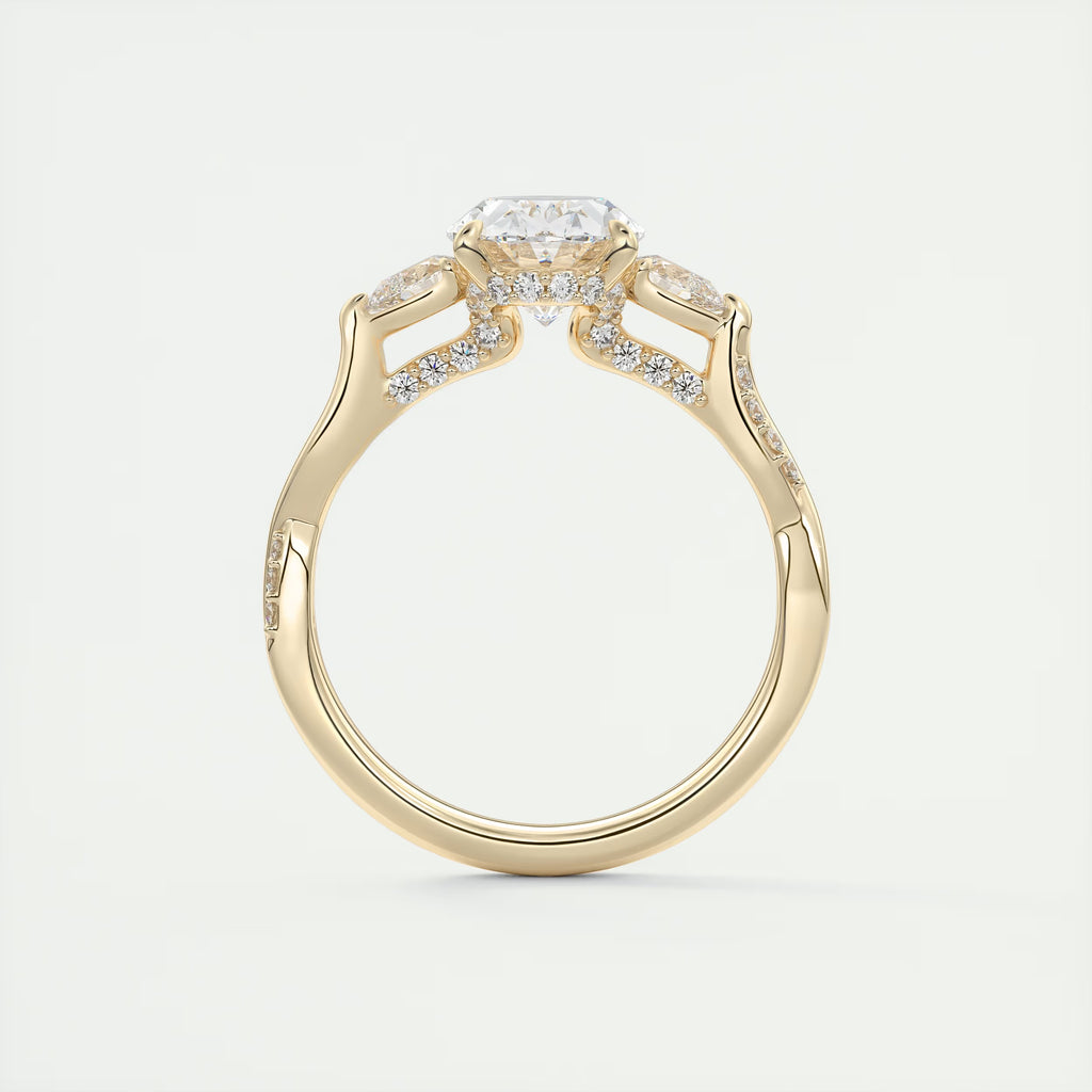 2.75 Ct The Full Bloom Oval - Twisted Pave Oval Solitaire Three Stone Engagement Rings