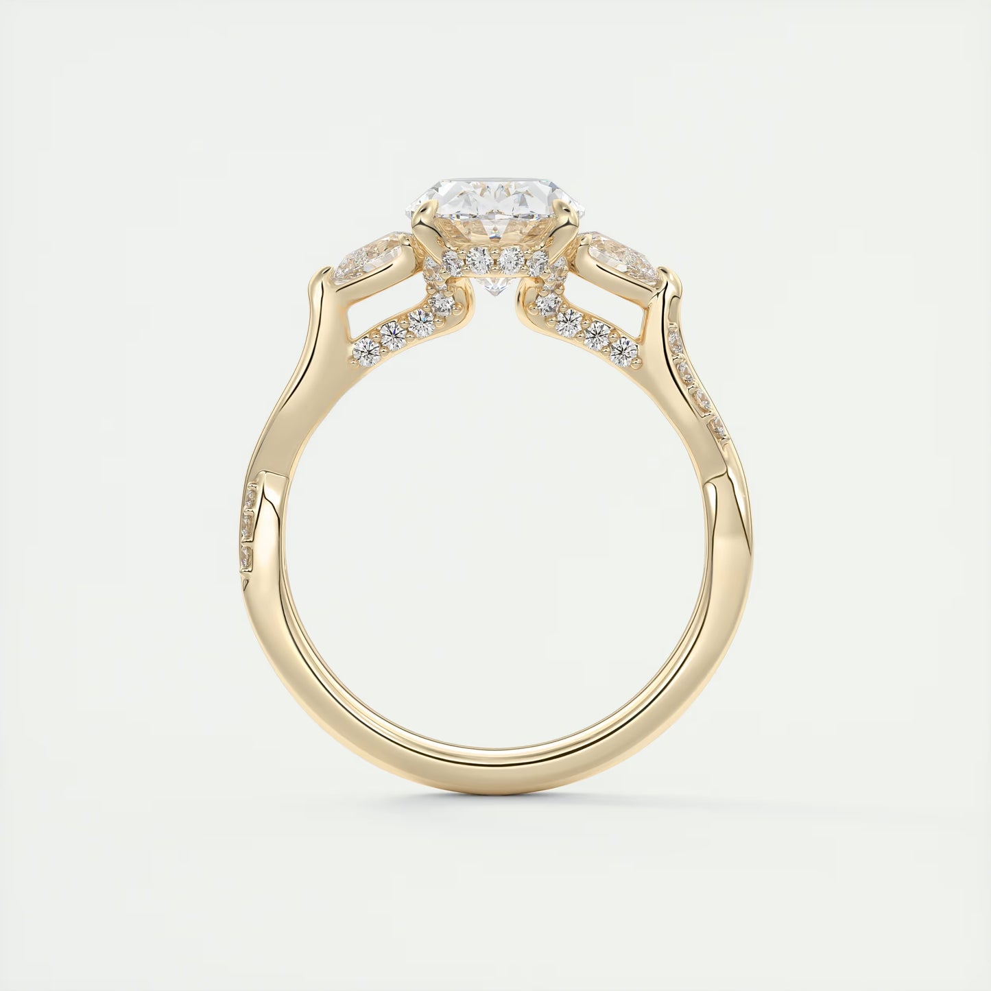 2.75 Ct The Full Bloom Oval - Twisted Pave Oval Solitaire Three Stone Engagement Rings
