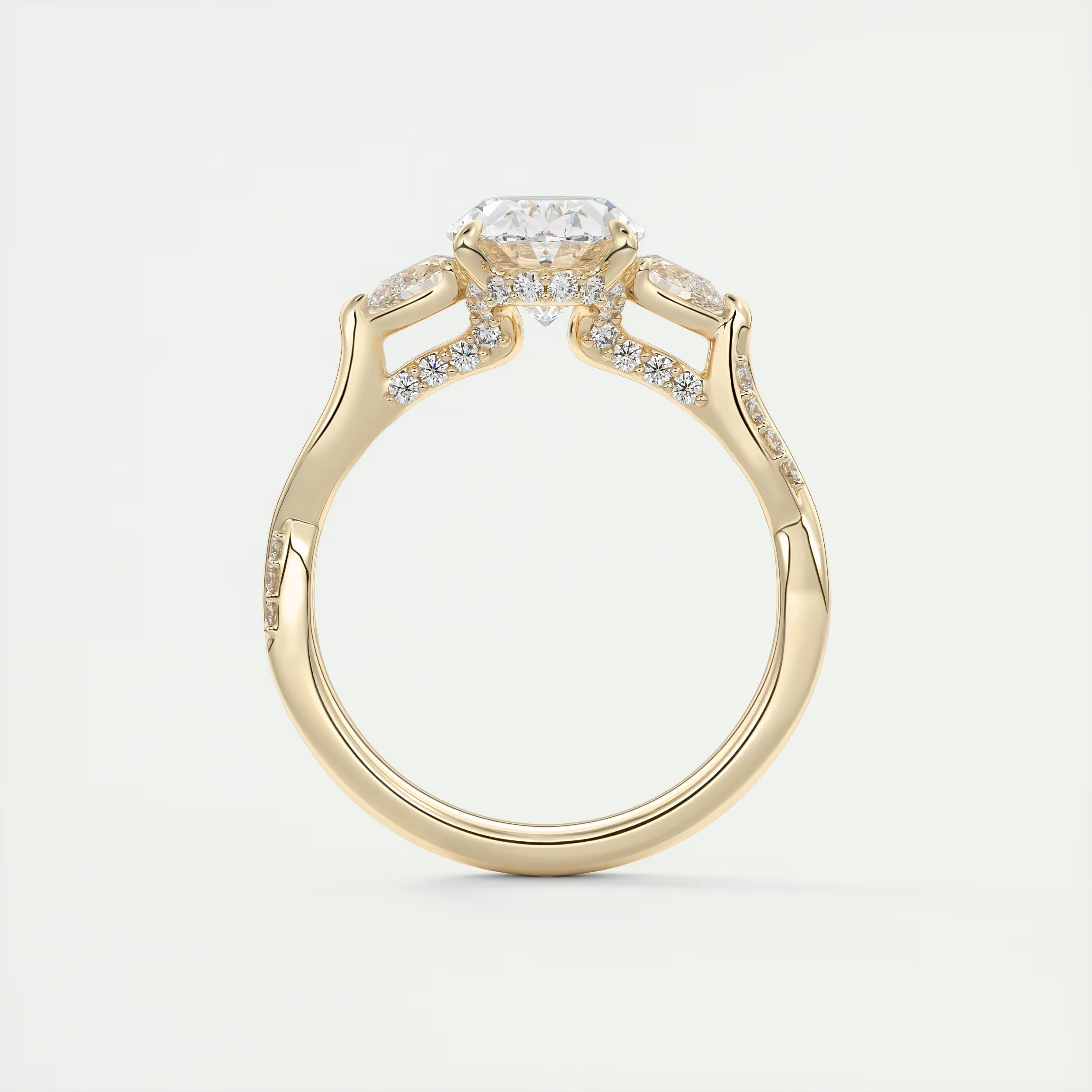 2.75 Ct The Full Bloom Oval - Twisted Pave Oval Solitaire Three Stone Engagement Rings