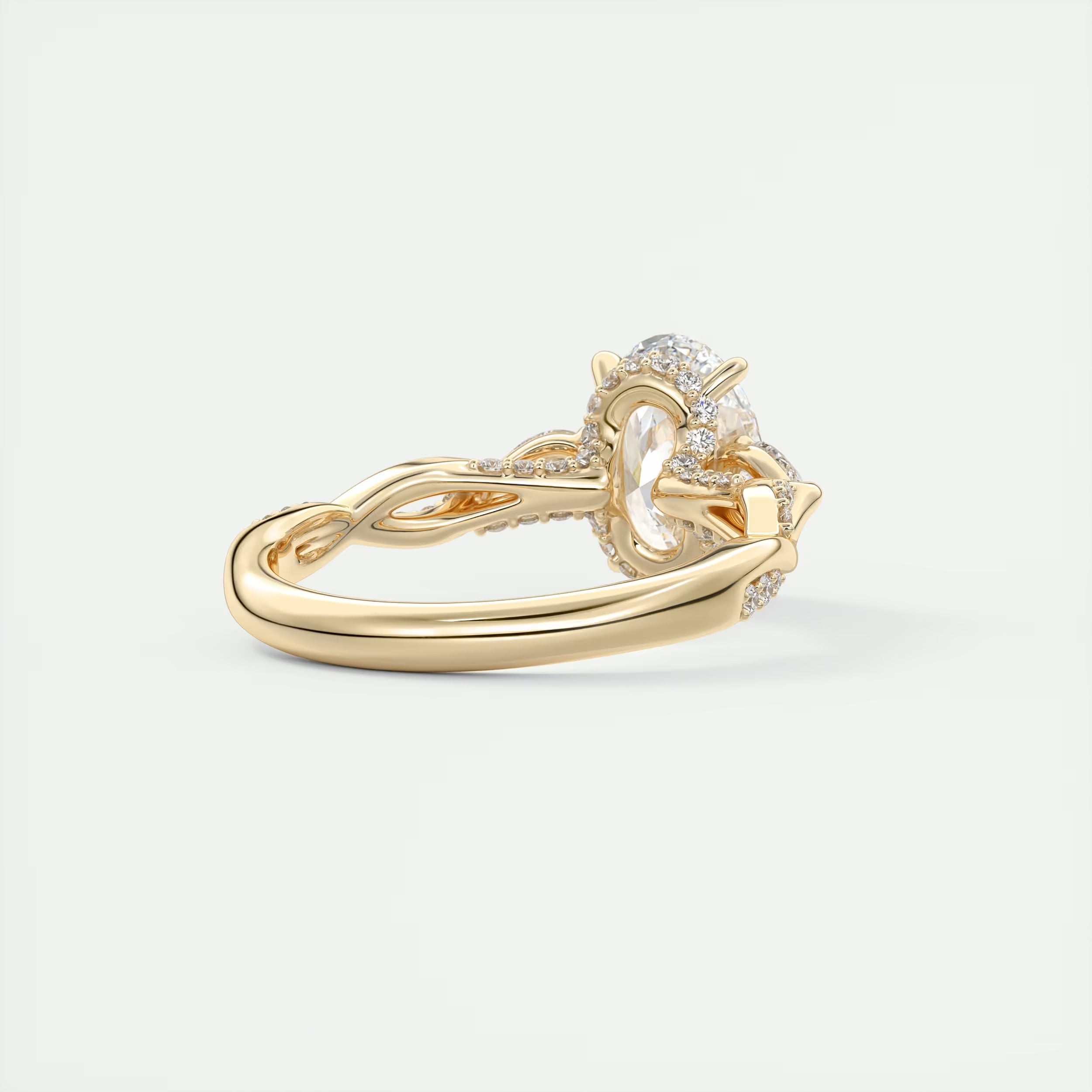 2.75 Ct The Full Bloom Oval - Twisted Pave Oval Solitaire Three Stone Engagement Rings