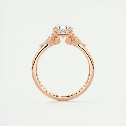 2.10 Ct Plunge Oval &Kites Three Stone Engagement Rings