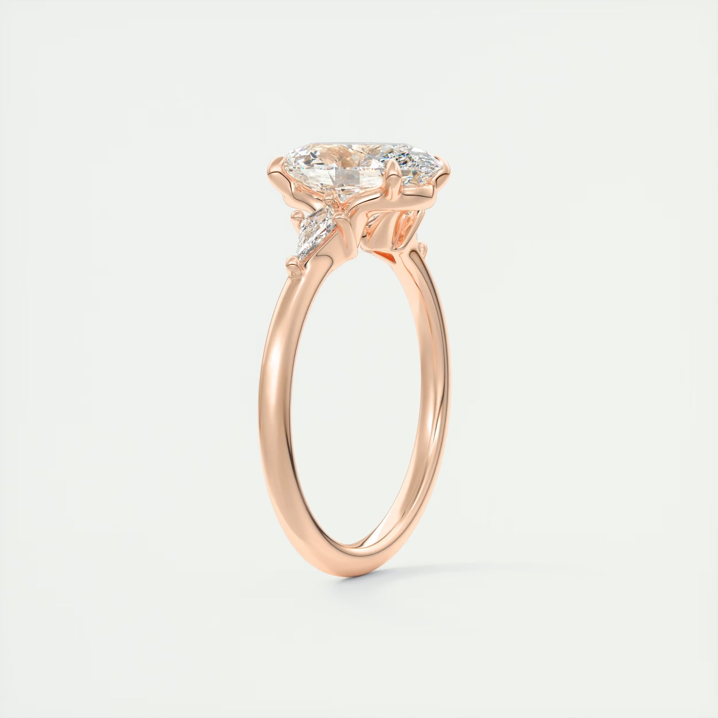 2.10 Ct Plunge Oval &Kites Three Stone Engagement Rings