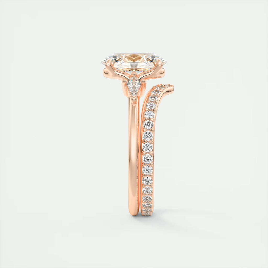 2.10 Ct Plunge Center Stone Oval & Side Stone Kites Engagement Rings